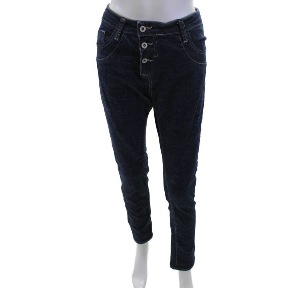 Please Womens Dark Blue 90s Skinny Tapered Jeans Mid-Rise Button 28in Size 30